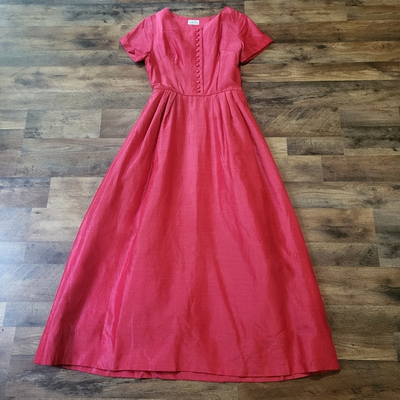Vintage Joske's Houston 1950's Pink Shortsleeve Buttondown Fully Lined MaxiDress - Picture 1 of 1